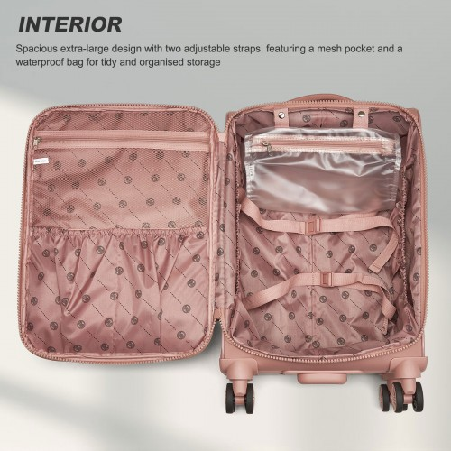 20 inch Women's Pink Softshell Lightweight Suitcase with Spinner Wheels & Spacious Compartments - KSN2593
