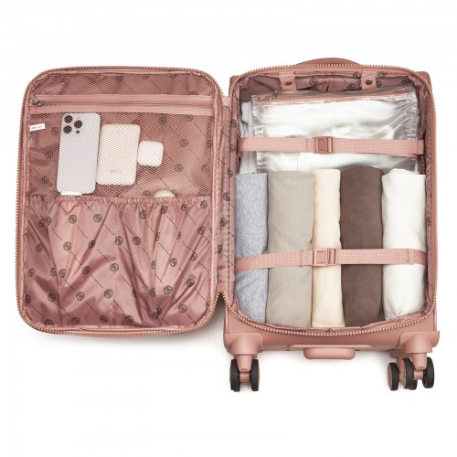 20 inch Women's Pink Softshell Lightweight Suitcase with Spinner Wheels & Spacious Compartments - KSN2593