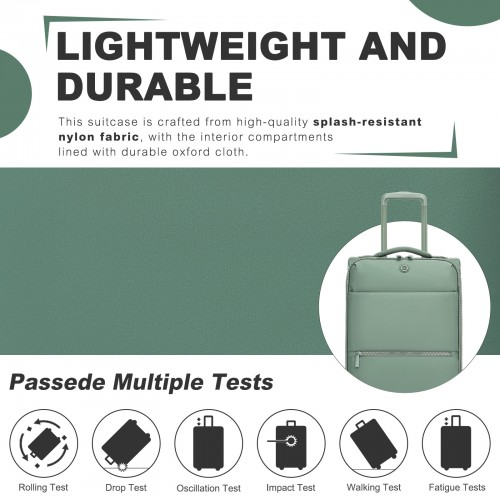 20 inch Women's Lightweight Softshell Suitcase with Spinner Wheels and Spacious Compartments - Green