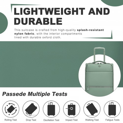 20 inch Women's Lightweight Softshell Suitcase with Spinner Wheels and Spacious Compartments - Green