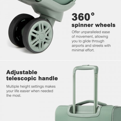 20 inch Women's Lightweight Softshell Suitcase with Spinner Wheels and Spacious Compartments - Green