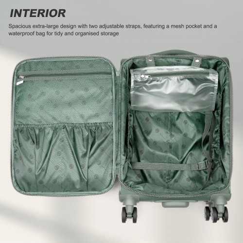 20 inch Women's Lightweight Softshell Suitcase with Spinner Wheels and Spacious Compartments - Green