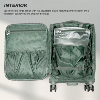 20 inch Women's Lightweight Softshell Suitcase with Spinner Wheels and Spacious Compartments - Green