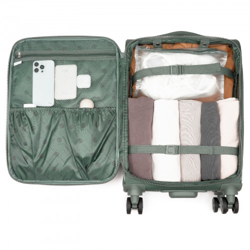 20 inch Women's Lightweight Softshell Suitcase with Spinner Wheels and Spacious Compartments - Green