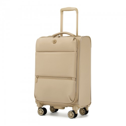 20 inch Women's Lightweight Softshell Suitcase with Spinner Wheels and Spacious Compartments - Khaki