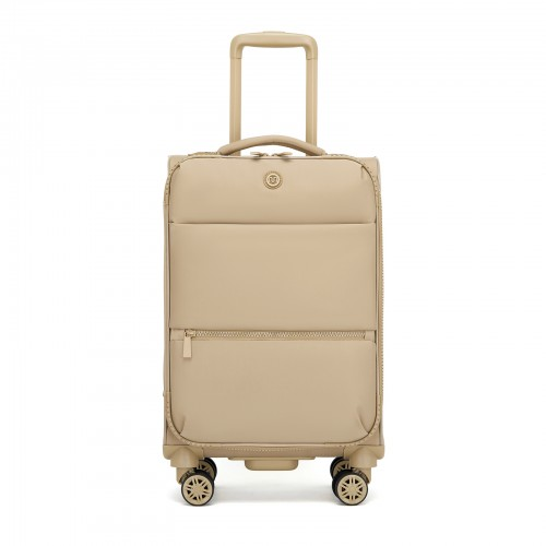 20 inch Women's Lightweight Softshell Suitcase with Spinner Wheels and Spacious Compartments - Khaki