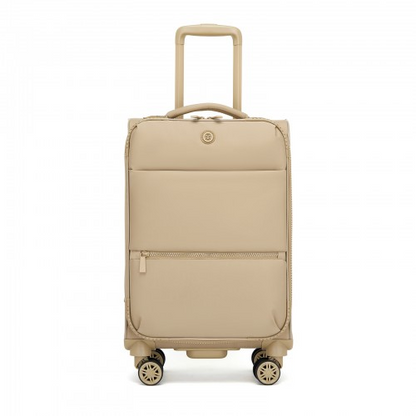 20 inch Women's Lightweight Softshell Suitcase with Spinner Wheels and Spacious Compartments - Khaki