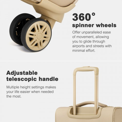 20 inch Women's Lightweight Softshell Suitcase with Spinner Wheels and Spacious Compartments - Khaki
