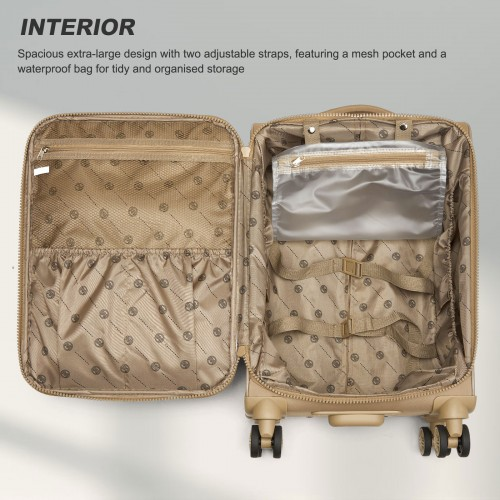 20 inch Women's Lightweight Softshell Suitcase with Spinner Wheels and Spacious Compartments - Khaki