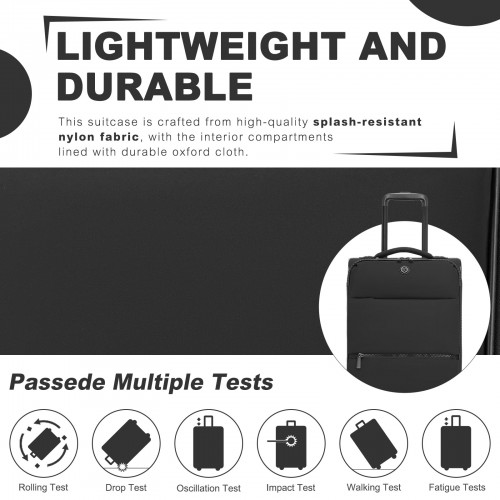 20-inch Women's Lightweight Softshell Suitcase with Spinner Wheels - Black