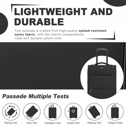 20-inch Women's Lightweight Softshell Suitcase with Spinner Wheels - Black