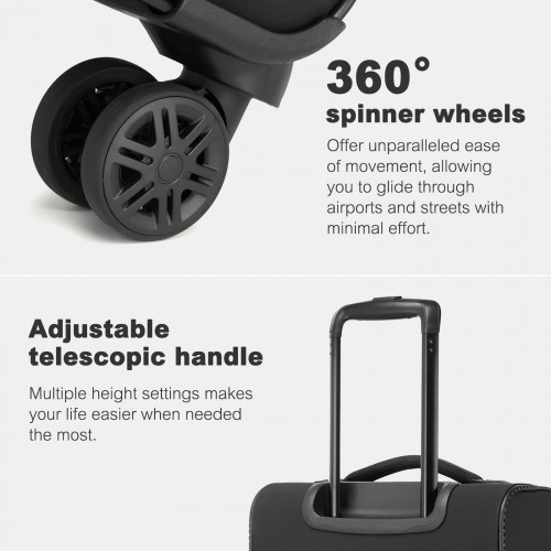 20-inch Women's Lightweight Softshell Suitcase with Spinner Wheels - Black