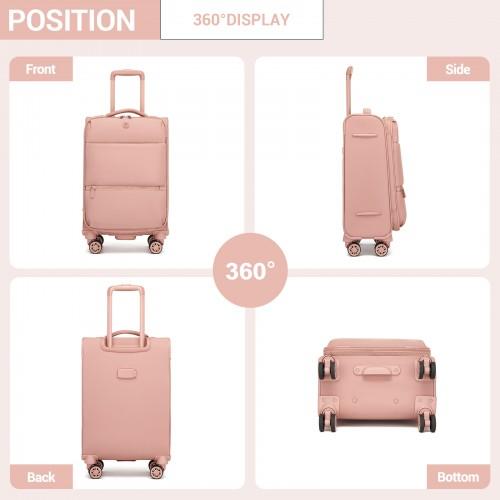 20 inch Women's Pink Softshell Lightweight Suitcase with Spinner Wheels & Spacious Compartments - KSN2593