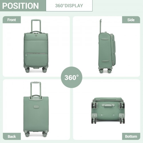 20 inch Women's Lightweight Softshell Suitcase with Spinner Wheels and Spacious Compartments - Green