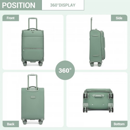 20 inch Women's Lightweight Softshell Suitcase with Spinner Wheels and Spacious Compartments - Green