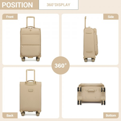 20 inch Women's Lightweight Softshell Suitcase with Spinner Wheels and Spacious Compartments - Khaki