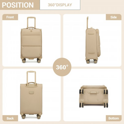 20 inch Women's Lightweight Softshell Suitcase with Spinner Wheels and Spacious Compartments - Khaki
