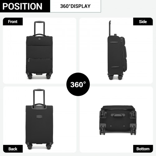 20-inch Women's Lightweight Softshell Suitcase with Spinner Wheels - Black