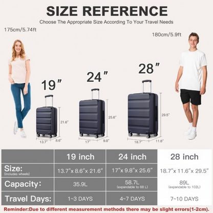 KSK2482 - Kono 28 Inch Expandable Horizontal Engraved Hard Shell ABS+PC Check-In Suitcase with TSA Lock - Navy