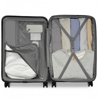 KSK2482 - Kono 28 Inch Expandable Horizontal Engraved Hard Shell ABS+PC Check-In Suitcase with TSA Lock - Navy