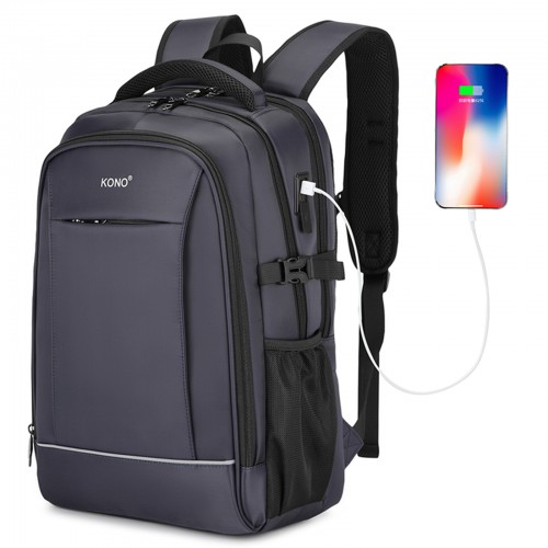 Kono Functional Travel Backpack with USB Charging Port - Navy | EM2130