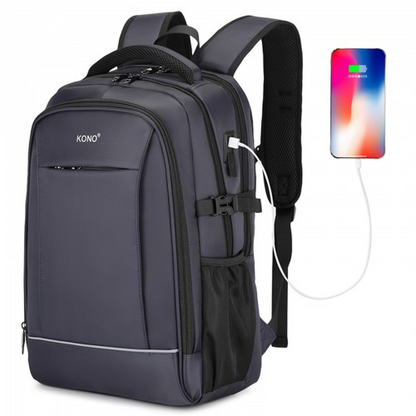 Kono Functional Travel Backpack with USB Charging Port - Navy | EM2130