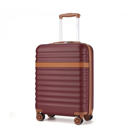 Kono 20 Inch Stylish Lightweight Hard Shell Cabin Carry-On Suitcase with TSA Lock - Burgundy & Brown
