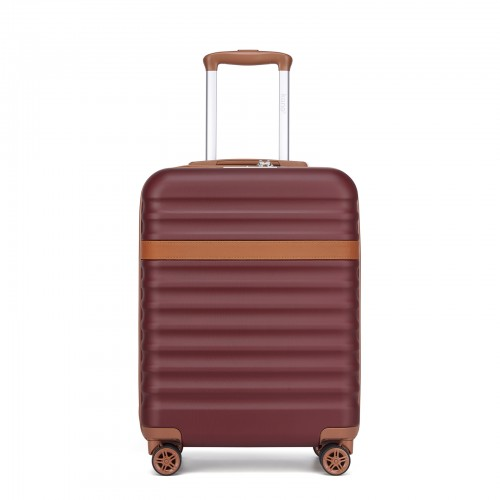 Kono 20 Inch Stylish Lightweight Hard Shell Cabin Carry-On Suitcase with TSA Lock - Burgundy & Brown