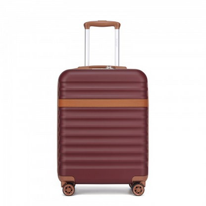 Kono 20 Inch Stylish Lightweight Hard Shell Cabin Carry-On Suitcase with TSA Lock - Burgundy & Brown