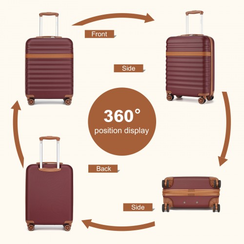 Kono 20 Inch Stylish Lightweight Hard Shell Cabin Carry-On Suitcase with TSA Lock - Burgundy & Brown