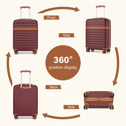Kono 20 Inch Stylish Lightweight Hard Shell Cabin Carry-On Suitcase with TSA Lock - Burgundy & Brown