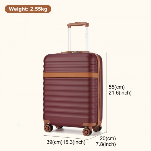 Kono 20 Inch Stylish Lightweight Hard Shell Cabin Carry-On Suitcase with TSA Lock - Burgundy & Brown