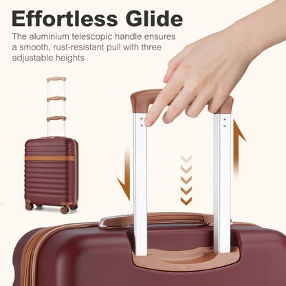 Kono 20 Inch Stylish Lightweight Hard Shell Cabin Carry-On Suitcase with TSA Lock - Burgundy & Brown