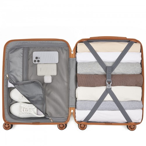 Kono 20 Inch Stylish Lightweight Hard Shell Cabin Carry-On Suitcase with TSA Lock - Burgundy & Brown