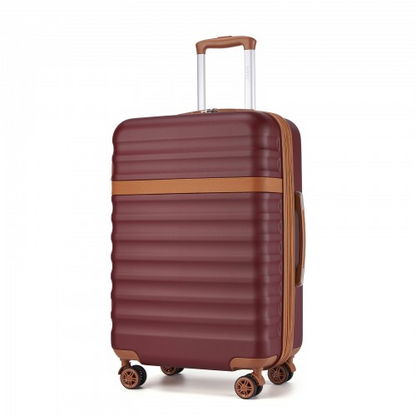 Kono 24 Inch Expandable Lightweight Hard Shell ABS+PC Check-In Suitcase with TSA Lock - Burgundy And Brown