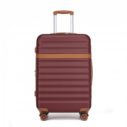 Kono 24 Inch Expandable Lightweight Hard Shell ABS+PC Check-In Suitcase with TSA Lock - Burgundy And Brown