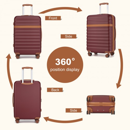 Kono 24 Inch Expandable Lightweight Hard Shell ABS+PC Check-In Suitcase with TSA Lock - Burgundy And Brown