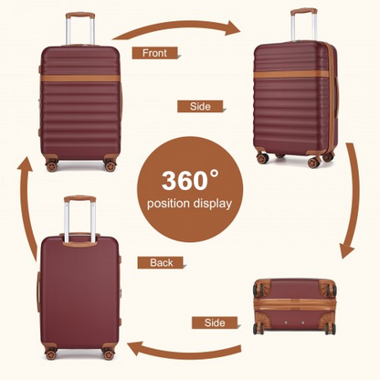 Kono 24 Inch Expandable Lightweight Hard Shell ABS+PC Check-In Suitcase with TSA Lock - Burgundy And Brown