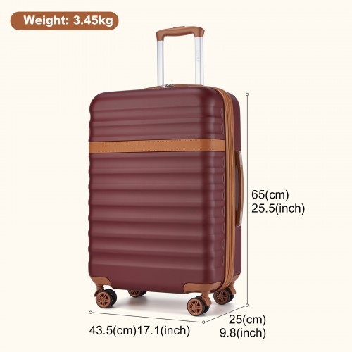 Kono 24 Inch Expandable Lightweight Hard Shell ABS+PC Check-In Suitcase with TSA Lock - Burgundy And Brown