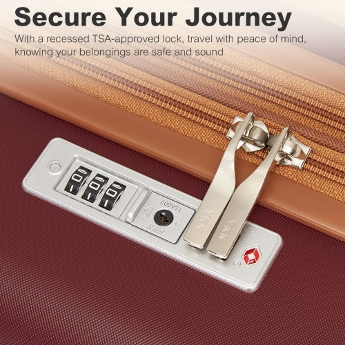 Kono 24 Inch Expandable Lightweight Hard Shell ABS+PC Check-In Suitcase with TSA Lock - Burgundy And Brown