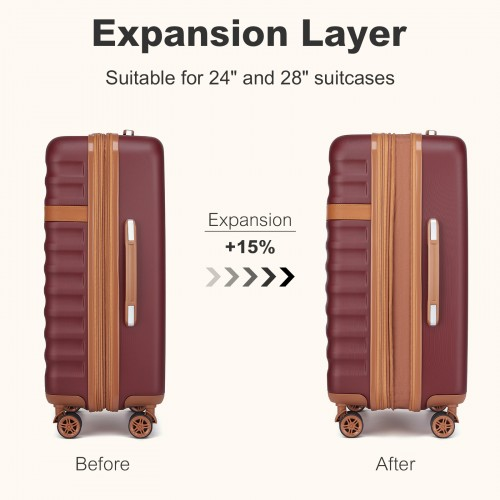 Kono 24 Inch Expandable Lightweight Hard Shell ABS+PC Check-In Suitcase with TSA Lock - Burgundy And Brown