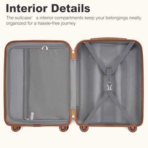 Kono 24 Inch Expandable Lightweight Hard Shell ABS+PC Check-In Suitcase with TSA Lock - Burgundy And Brown