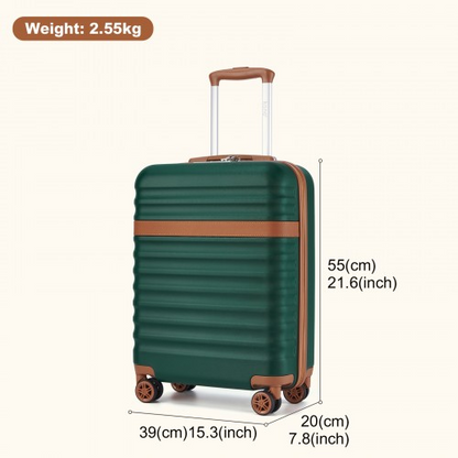 Kono 20 Inch Stylish Lightweight ABS+PC Cabin Carry-On Suitcase with TSA Lock - Green and Brown