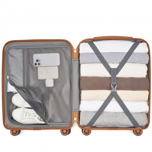 Kono 20 Inch Stylish Lightweight ABS+PC Cabin Carry-On Suitcase with TSA Lock - Green and Brown