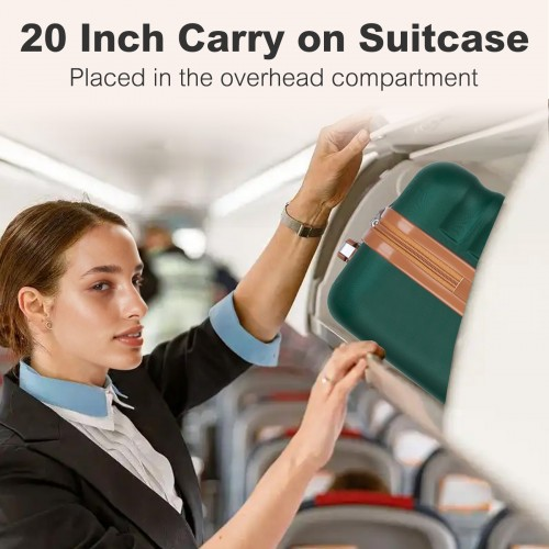 Kono 20 Inch Stylish Lightweight ABS+PC Cabin Carry-On Suitcase with TSA Lock - Green and Brown
