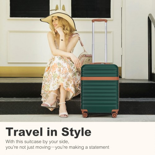 Kono 20 Inch Stylish Lightweight ABS+PC Cabin Carry-On Suitcase with TSA Lock - Green and Brown