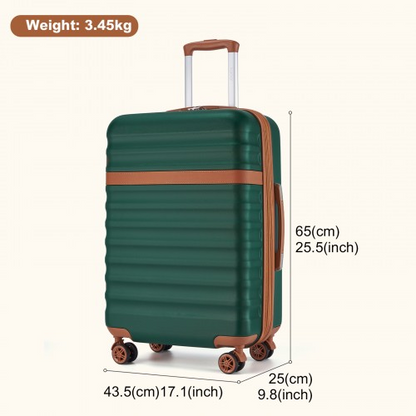 Kono 24 Inch Expandable Lightweight Hard Shell Suitcase with TSA Lock - Green And Brown | Ideal for Extended Trips and Secure Travel